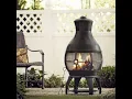 Cast Iron Outdoor Wood Burning Chiminea Fire Pit with Mesh Spark Screen and Poker