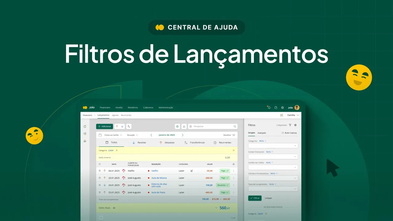 Como usar os filtros para lançamentos
