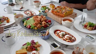 콩알이와 함께 먹는 브런치☕️엄마표 호박 포카치아, 칠리에그, 치킨샐러드🫒올리브오일 주문 하는 날