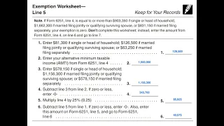 AMT Exemption Worksheet walkthrough IRS Form 6251 Line 5