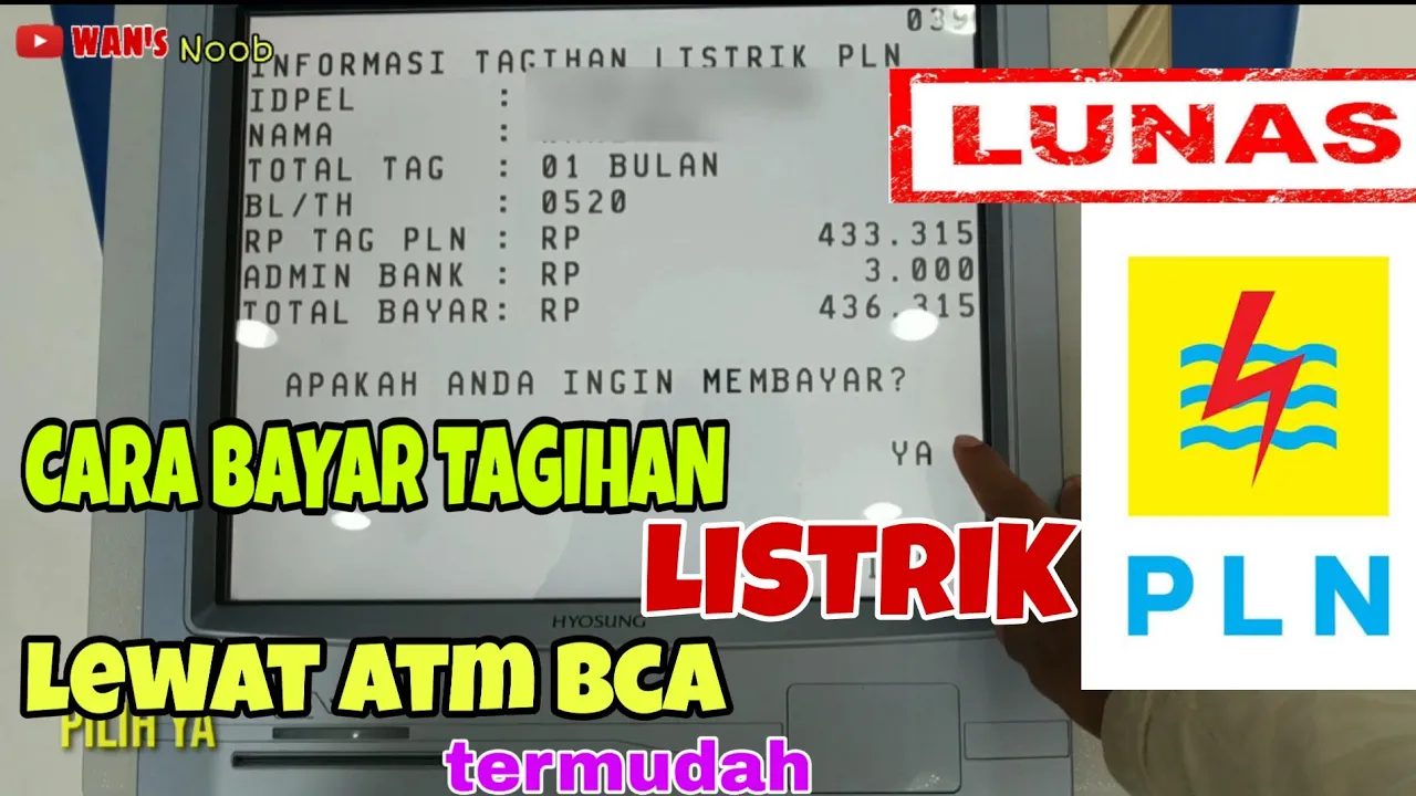 Cara pembayarab via atm untuk perubahan daya listrik adalah sebagai berikut : 1. Verifikasi pin atm . 