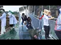 😱Scariest Cliff-side Glass Walkway😱Glass bridge crack effect 😂 Glass bridge funny moments