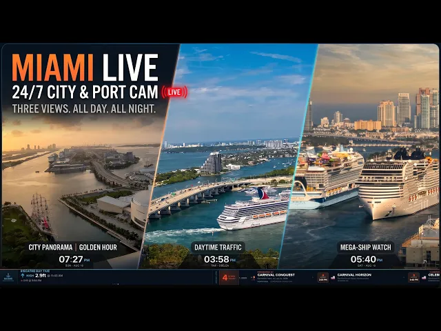   Port Miami Cruise Ship Terminals | Biscayne Bay Weather | Downtown Miami Skyline | Vice City