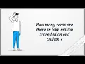 How many zeros are there in lakh million crore billion trillion