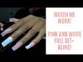 Watch Me Work Pink and White Full Set Bling Nails