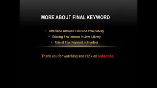 Final Immutability Final class in Java library Final Keyword role in Interface