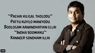 pachai kiligal tholodu song lyrics chinnanchiru kootukula full song a r rahman