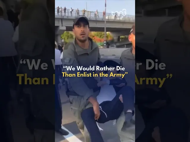 Israeli forces break up a protest by Haredi Jews in Jerusalem against mandatory service regulations.