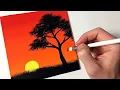 Easy Sunset for Beginners Step by Step Acrylic Painting Tutorial