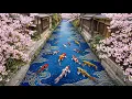 Japanese Waterway Ambience 6 minutes of Peaceful Koi Fish Spring Sakura Blooms