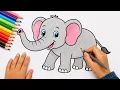 Cute Elephant Coloring Page Learn Colors for Kids Easy Animal Drawing Coloring