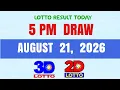 Lotto Result Today 5pm Draw August 21 2026 PCSO Swertres Ez2