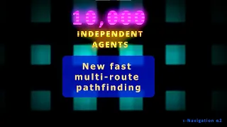 Fast Multirouting Dynamic Pathfinding for 10 000 Agents Swarm navigation test