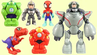 Spidey And His Amazing Friends Spidey T-Rex Dinosaur Saves The Day - Imaginext Batman & Hulk Robot