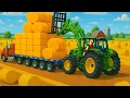 Lagu Farmer And Tractor: Picking Up Straw Bales and Working on the Field | Vehicles Farm Animated
