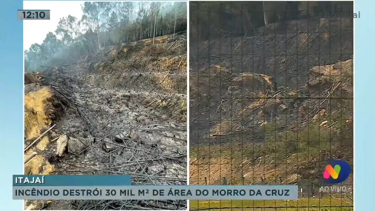 Incêndio destrói 30 mil m² de mata no Morro da Cruz em Itajaí