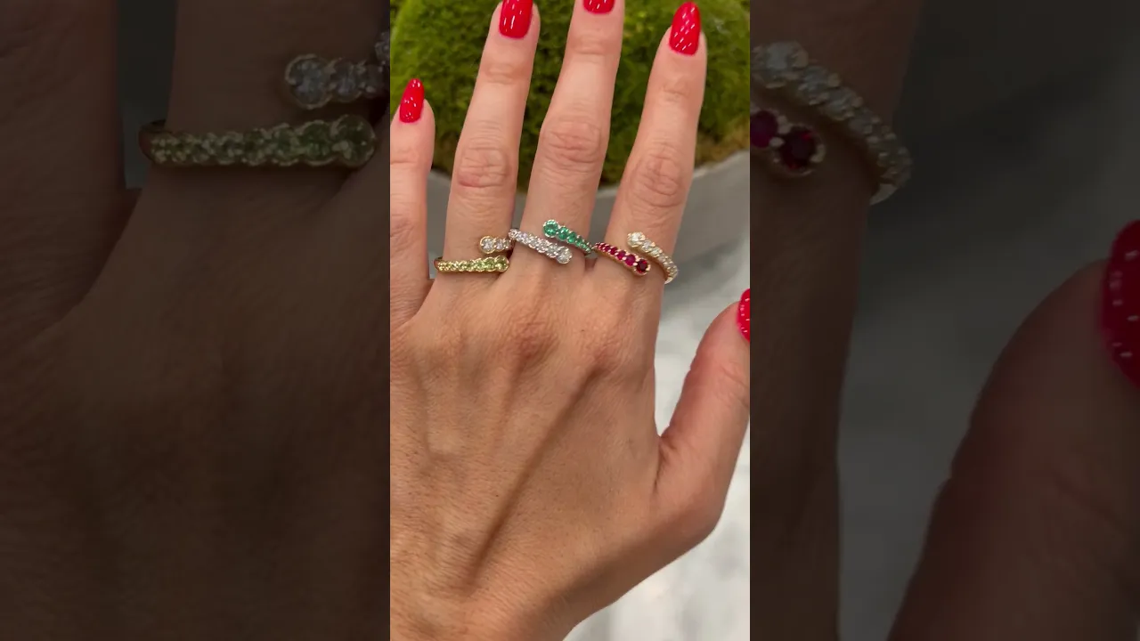 14K Yellow Gold Diamond & Ruby Bezel Bypass Ring Band