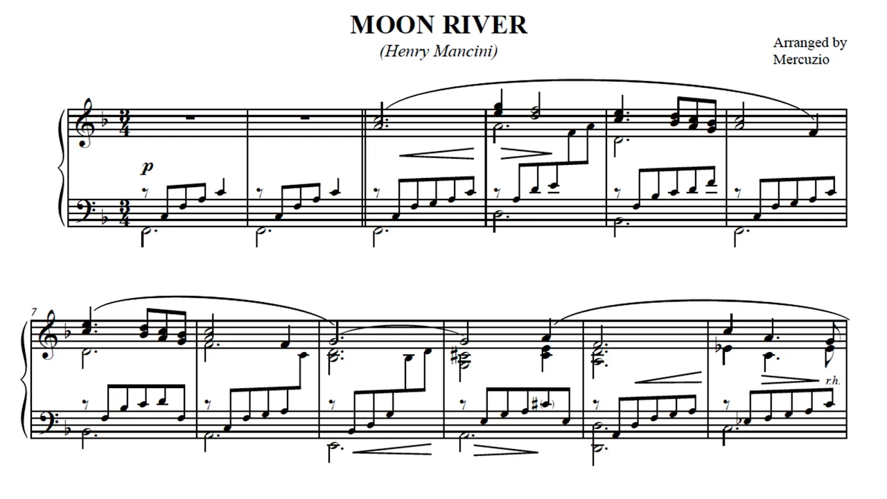 "Moon River" (Mancini) Arranged for Piano by Mercuzio "Moon River" (Mancini) Arranged for Piano by Mercuzio