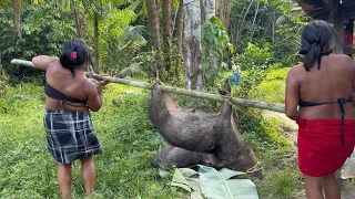 Pelando a queixada para almoço