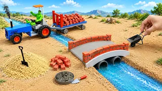 DIY Mini Tractor Builds a Strong Brick Bridge With Cement | Fun Construction Science Project
