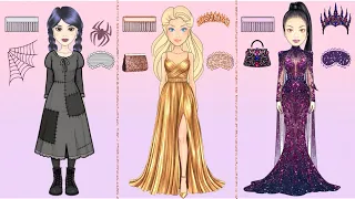 Paper Dolls Dress Up - Poor Rich vs Giga Rich Wednesday, Rapunzel and Vampire Handmade Papercraft