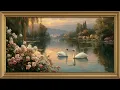 Frame TV Art Romantic Swan Oil Painting Vintage Wall Art