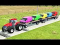 Download Lagu Small Buses Transporatation with Tractor on Flatbet Trailer - Spedd Bumps vs Cars - Beamng Drive