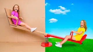 Nastya construyó un parque de atracciones en casa para sus amigos.