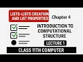 Lists-List Creation and list properties Chapter 4 Lecture 1 Computational structure class 11th