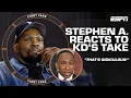 THAT S RIDICULOUS Stephen A reacts to Kevin Durant s 76ers-Warriors comparison First Take