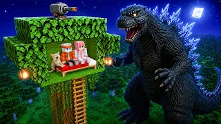 สร้างบ้านต้นไม้ หนีจาก ก็อตซิลล่า Godzilla ตัวใหญ่มากๆ !! (มายคราฟ)