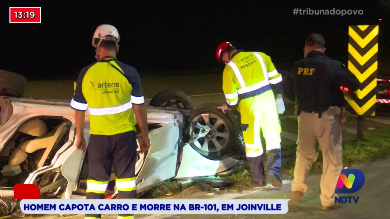 Homem capota carro e morre na BR-101, em Joinville