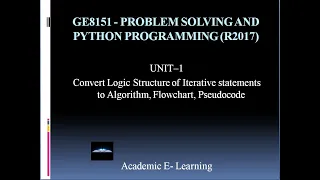 Lec-11 Convert Iterative logic structure to Notations GE8151 Problem Solving and Python Programming