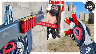Su PECHO probó MI ESCOPETA❗️ 🫪 ▬ 10 BBs x DISPARO 🤩 ▬ ESG B10 Airsoft Gameplay