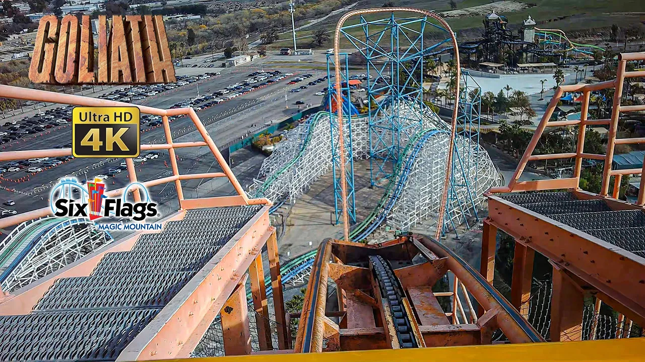 2022 Goliath Roller Coaster On Ride Front Row 4K POV Six Flags Magic Mountain