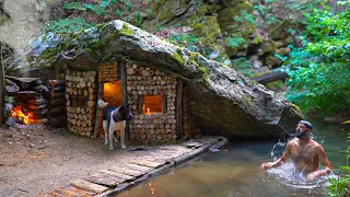 3 Days Solo SURVIVAL in Rain Forest; Building a House Under a Giant Rock. Bushcraft Shelter