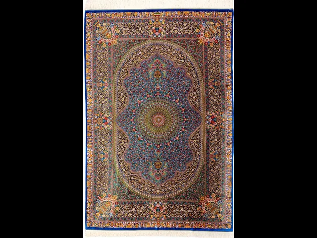 Alvar Workshop Ojival Medallion (Vines and Vase) Sky Blue x Navy 132 x 203 cm (ID9013)
