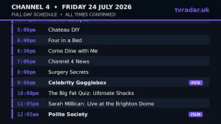 CH4 TV Guide Tonight Channel 4 Schedule for Friday 24 July 2026 Full Listings What s On Times