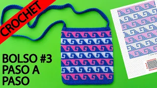 Bolso a crochet en punto bajo con diseño de olas paso a paso