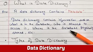 Data Dictionary Types of Data Dictionary Metadata