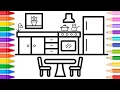 How to Draw a Kitchen Easy for Kids Step by Step Easy Kitchen Coloring Page for Kids