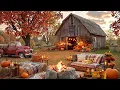 Autumn Pumpkin Farm Ambience - Cozy Fire Crackling Autumn Foliage Relaxing Calm Fall Music