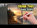 EASY STEPS Procreate Landscape Drawing Tutorial - YOU can draw this Beach Dawn