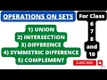 Operations on sets Union Intersection Difference Symmetric Difference and Complement