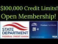 Hidden Gem 100 000 Credit Limits State Department FCU - No payment 90 days