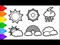 Coloring for Kids weather sun rain rainbow Draw Color