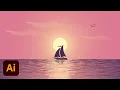 Night Moonlight Sea View Vector Illustration Tutorial Adobe Illustrator CC Tutorial