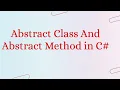 Abstract Class And Abstract Method In C