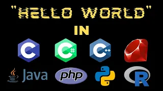 Print HELLO WORLD in 8 programming languages C C C Python Ruby R PHP Java Learnonpy
