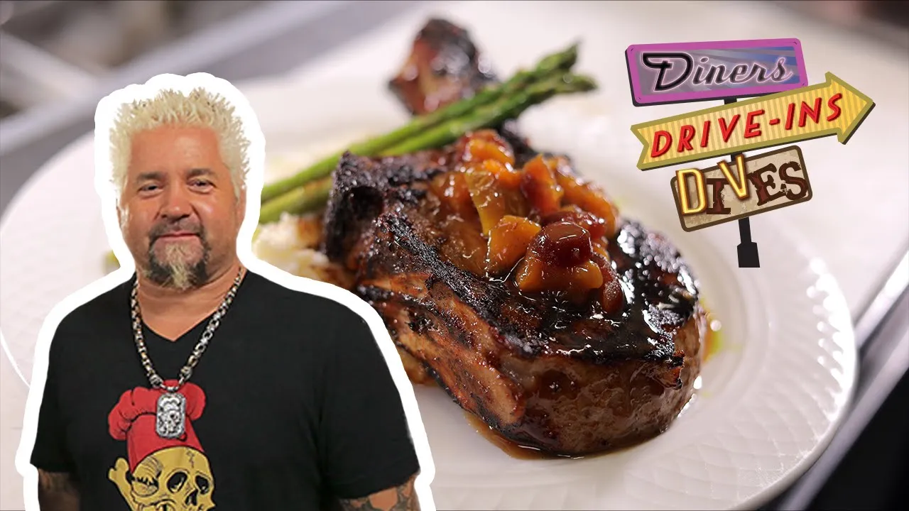 Guy Fieri Eats Bourbon Barbecue Pork Chops   Diners, Drive-Ins and Dives   Food Network